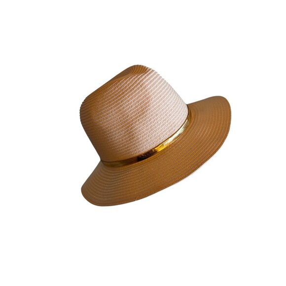 Charlie Paige Ivory Paper Straw Sun Hat W/ Gold Band & Bow One Size - Picture 3 of 7